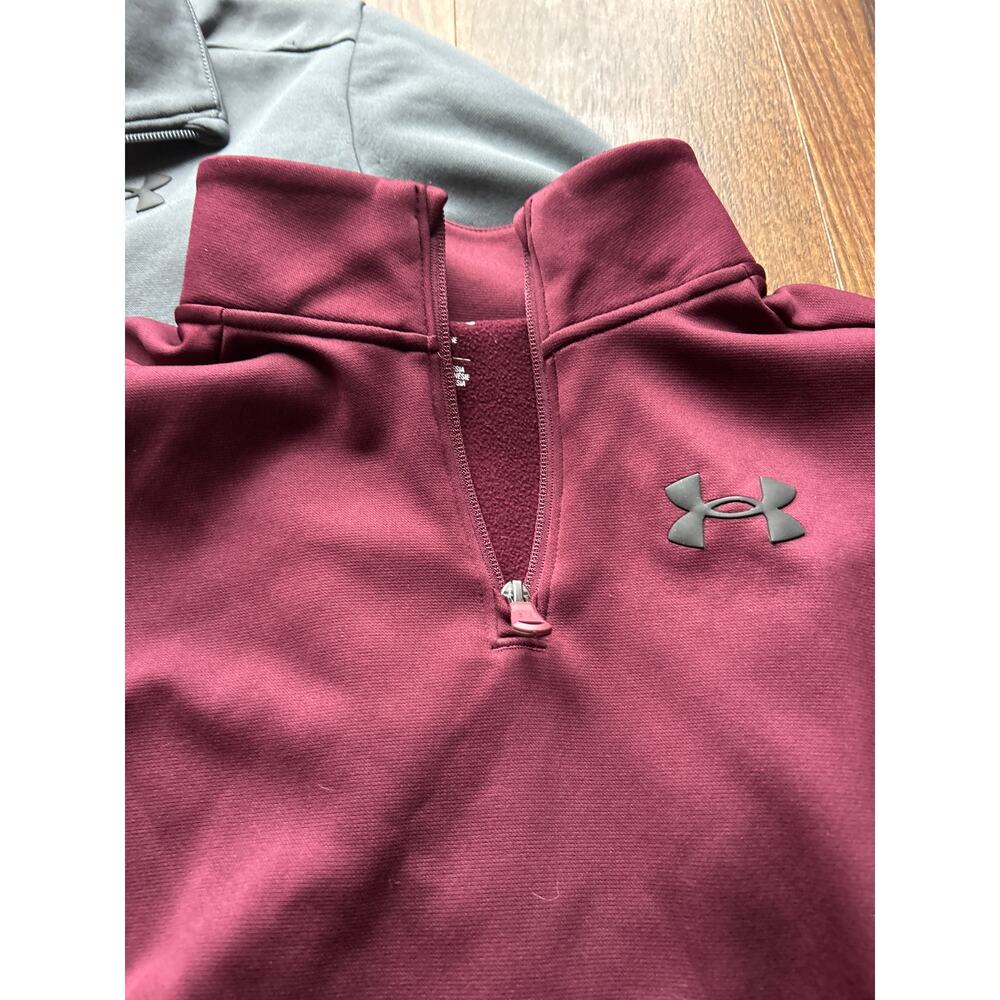Under Armour 1/4 Zip Sweatshirt Youth Lg Gray Burgundy Loose Fit Fleece Lot of 2 - Picture 4 of 10